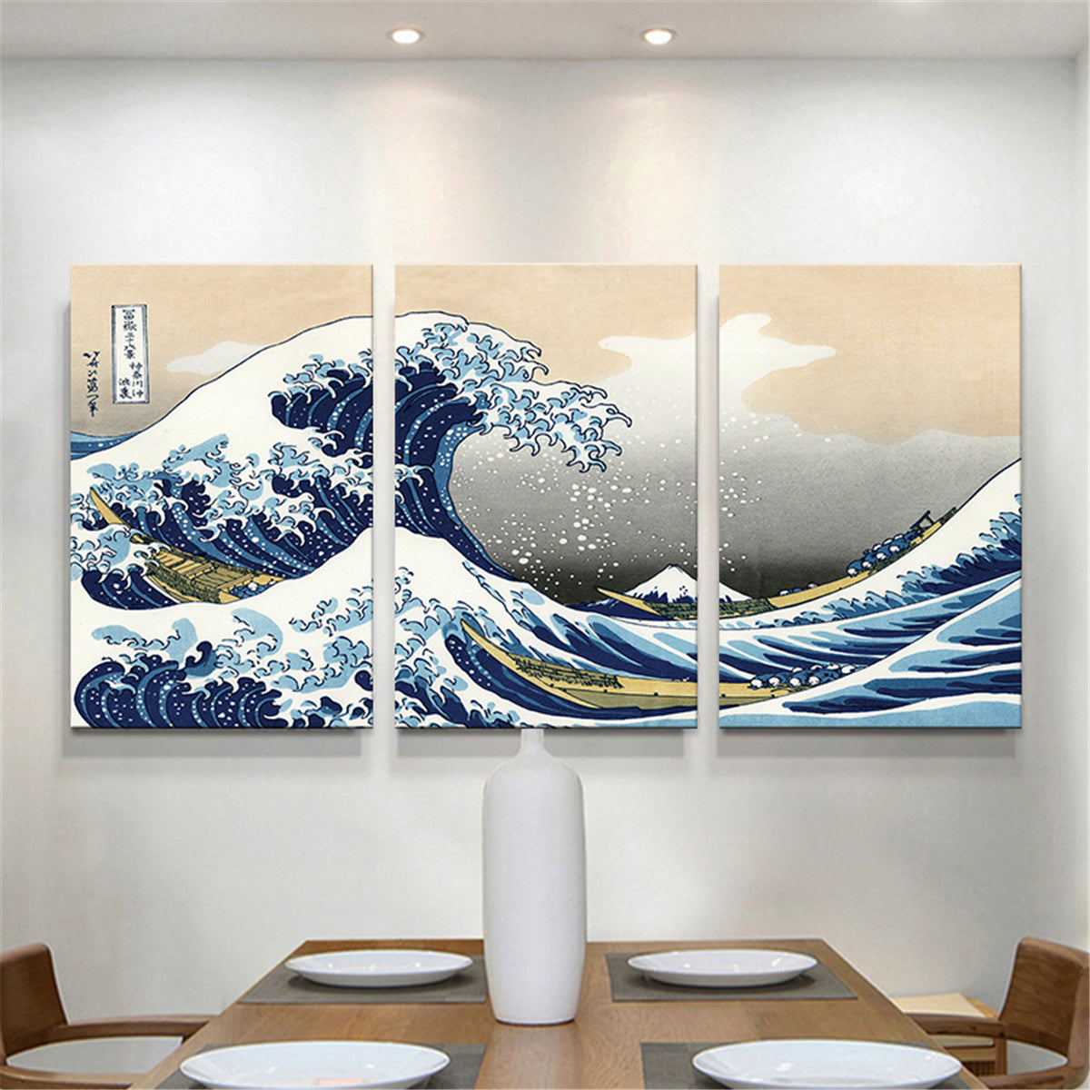 Conjunto 3 Peças A Grande Onda de Kanagawa – Quadros Decorativos