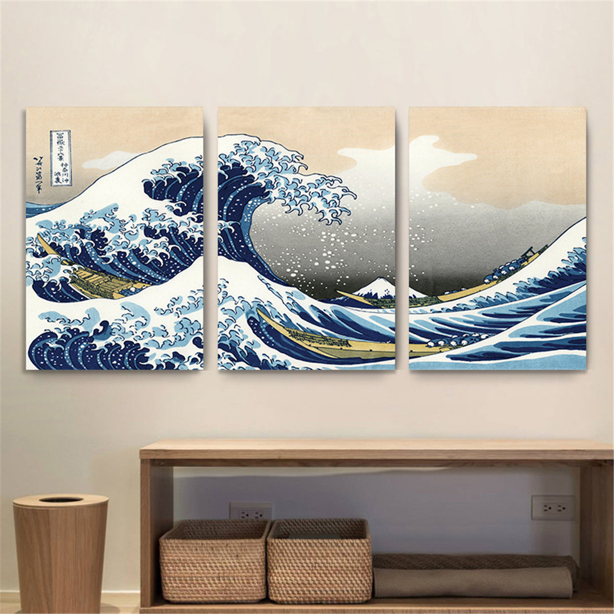 Conjunto 3 Peças A Grande Onda de Kanagawa – Quadros Decorativos