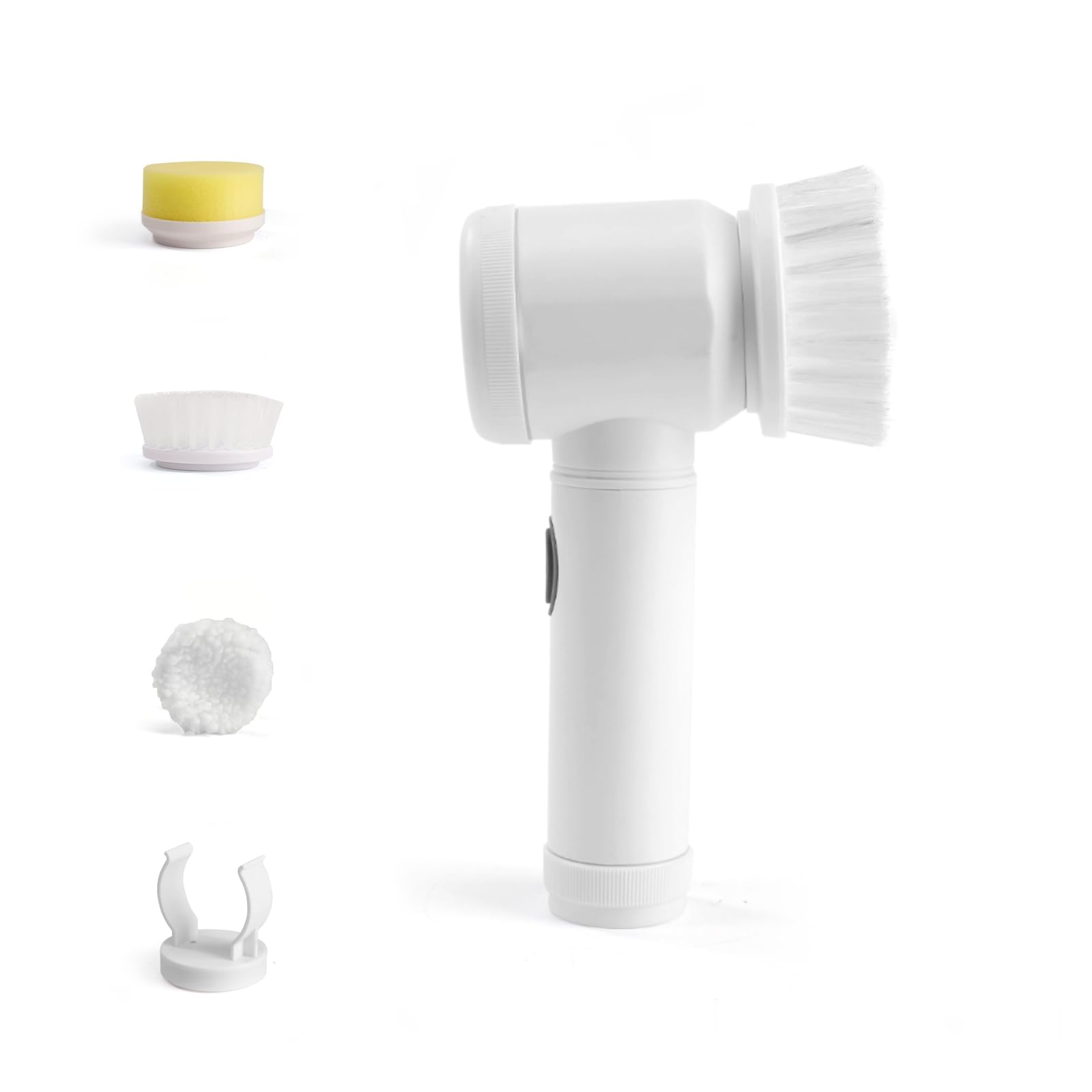 Escova de Limpeza Elétrica Portátil Sem Fio Recarregável - Giratória, com 7 Cabeças de Escova Elétrica em 1 para Lavagem de Pratos, Banheiro, Piso, Vidro e Limpeza Doméstica Geral (Branco, 5 em 1)