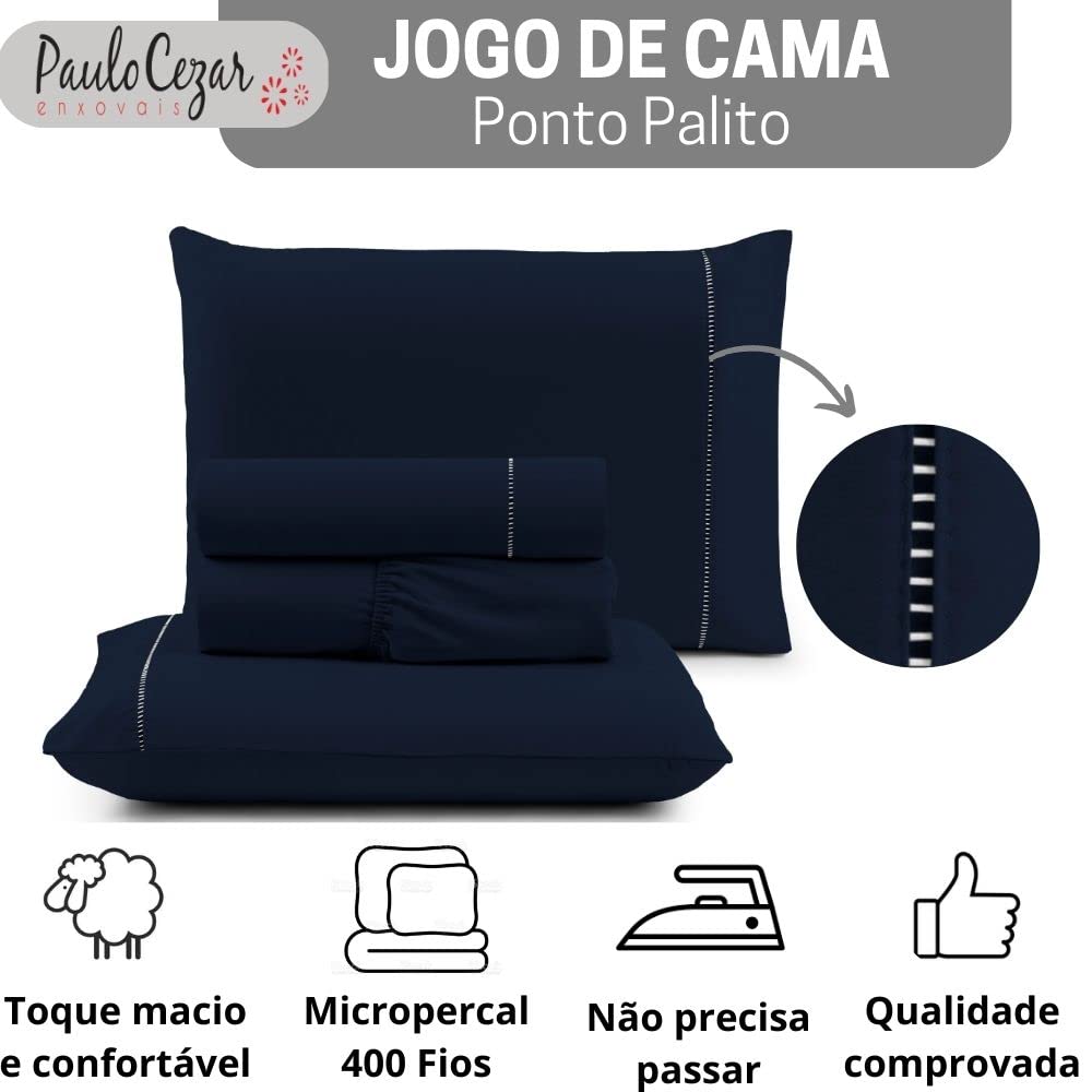 Jogo de Cama Queen Percal 400 Fios Ponto Palito 04 Peças, Antiácaro, Anti-pilling com Toque Macio - Branco