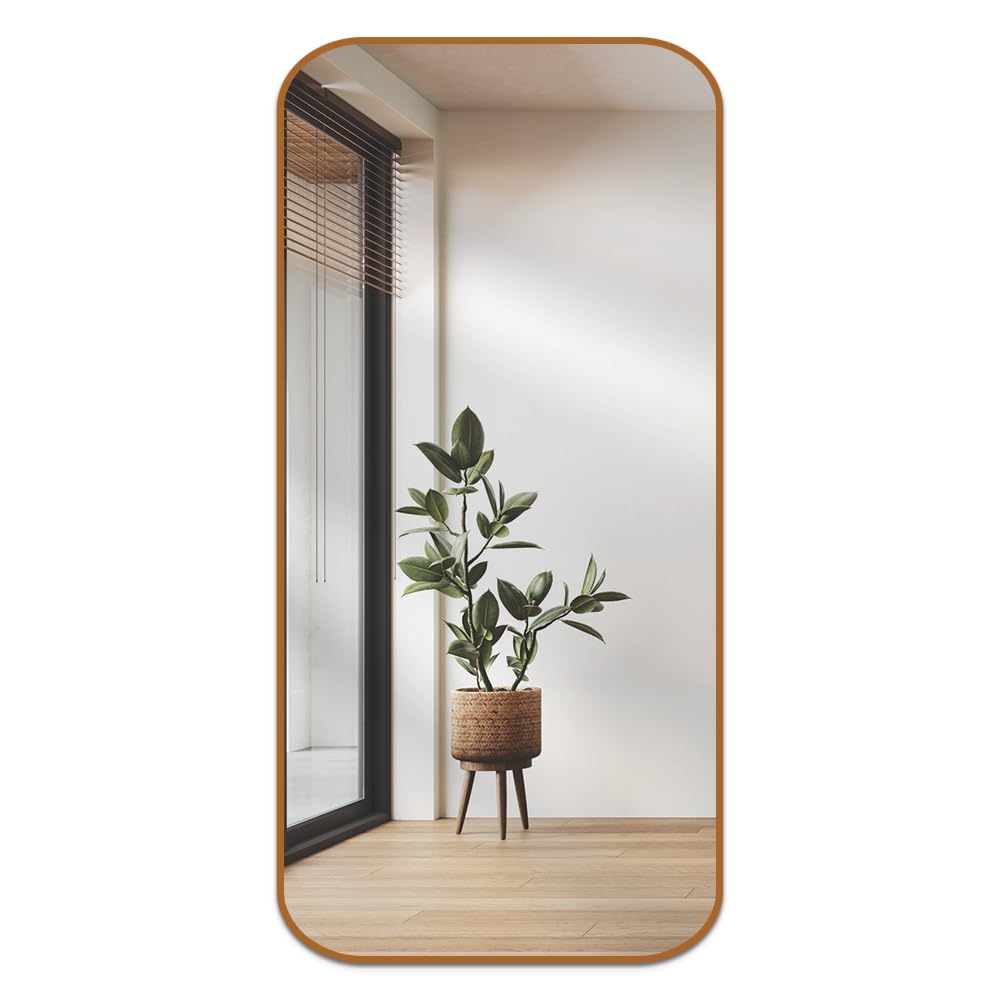 Espelho de Corpo Inteiro Retangular Cantos Arredondado 110x53 – Elegância e Amplitude para Seu Ambiente (Caramelo)