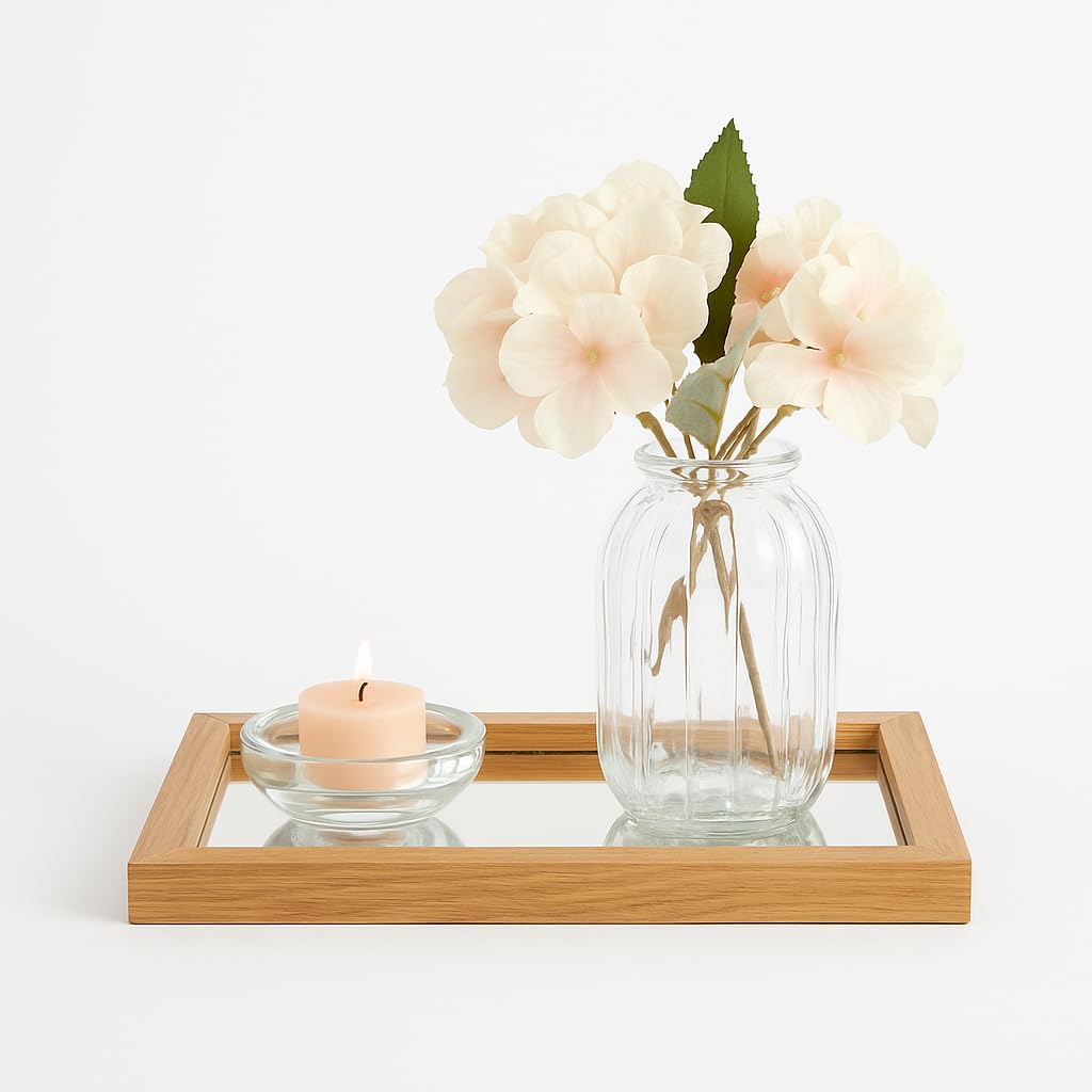 Kit Decorativo com Vaso de Vidro e Bandeja – Arranjo Artificial – Estilo Boho Natural para Sala, Quarto, Escritório e Presente