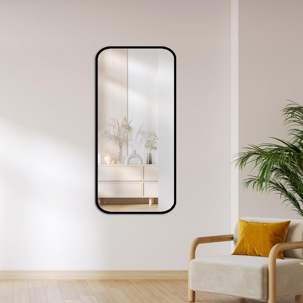 Espelho de Corpo Inteiro Retangular Cantos Arredondado 110x53 – Elegância e Amplitude para Seu Ambiente (Caramelo)