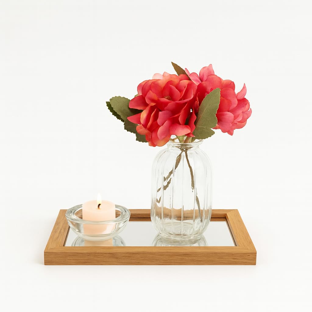Kit Decorativo com Vaso de Vidro e Bandeja – Arranjo Artificial – Estilo Boho Natural para Sala, Quarto, Escritório e Presente