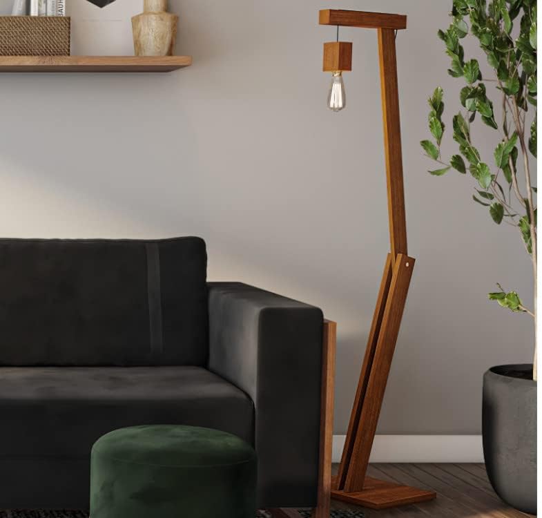 Luminária Articulada em Madeira Piso Chão Pelicano Amêndoa