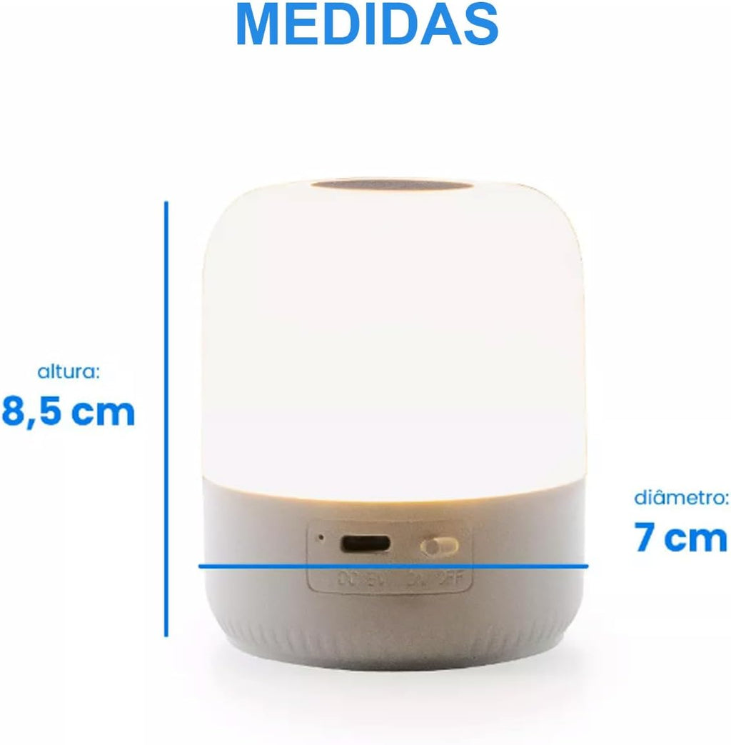 Luminária de Mesa Abajur de Cabeçeira com 3 Modos de Iluminação 360° LED Botão Touch Sem Fio Recarregável Para Criado Mudo, Estudos, Trabalho, Quarto, Escritório, Sala, Decoração e Leitura (8,5x7cm)