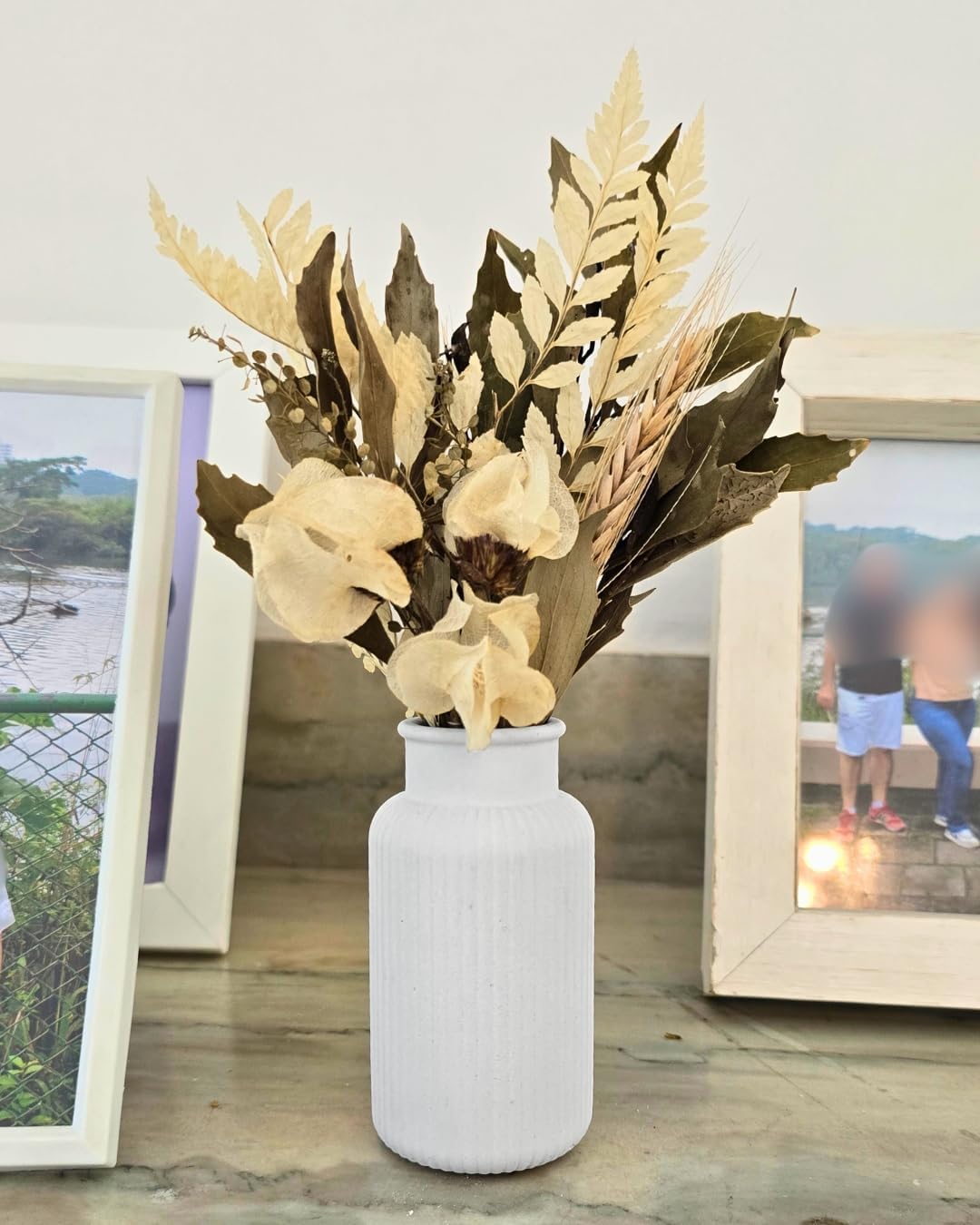 Arranjo De Flores Secas Decorativo Vaso Garrafa Listras