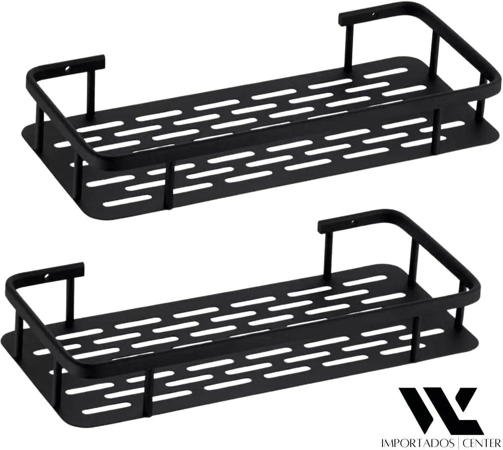 Kit 2 Nichos Prateleiras Suporte Porta Shampoo Box Banheiro Sem Furar Parede (Preto)