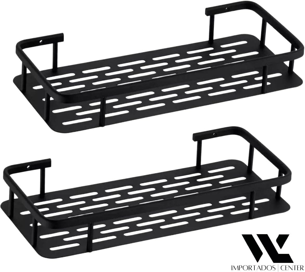 Kit 2 Nichos Prateleiras Suporte Porta Shampoo Box Banheiro Sem Furar Parede (Preto)