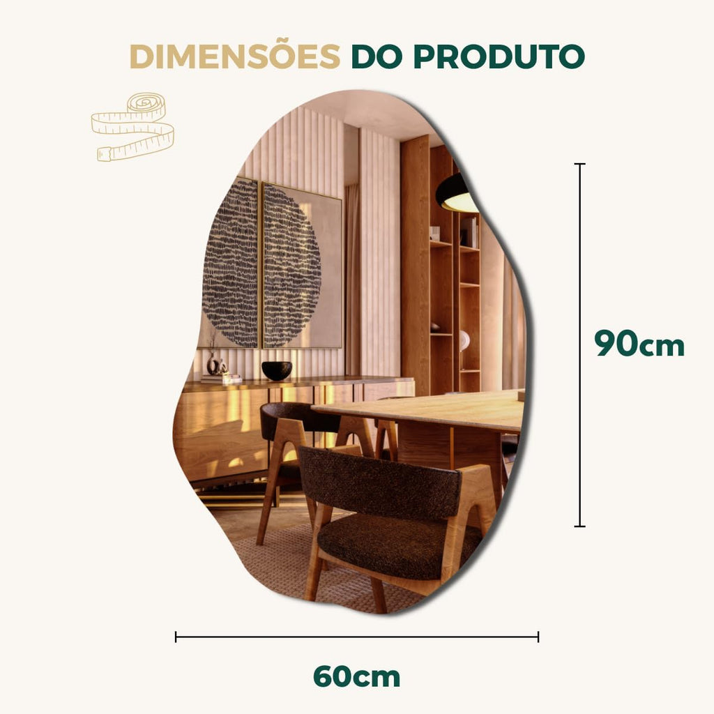 Espelho Lapidado Orgânico Grande 90x60cm Banheiro Sala de estar Quarto Closet