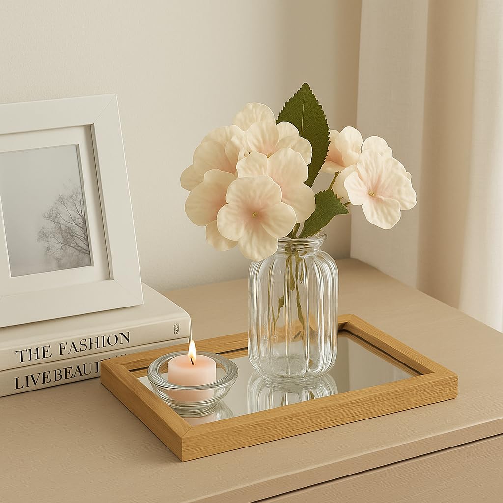 Kit Decorativo com Vaso de Vidro e Bandeja – Arranjo Artificial – Estilo Boho Natural para Sala, Quarto, Escritório e Presente