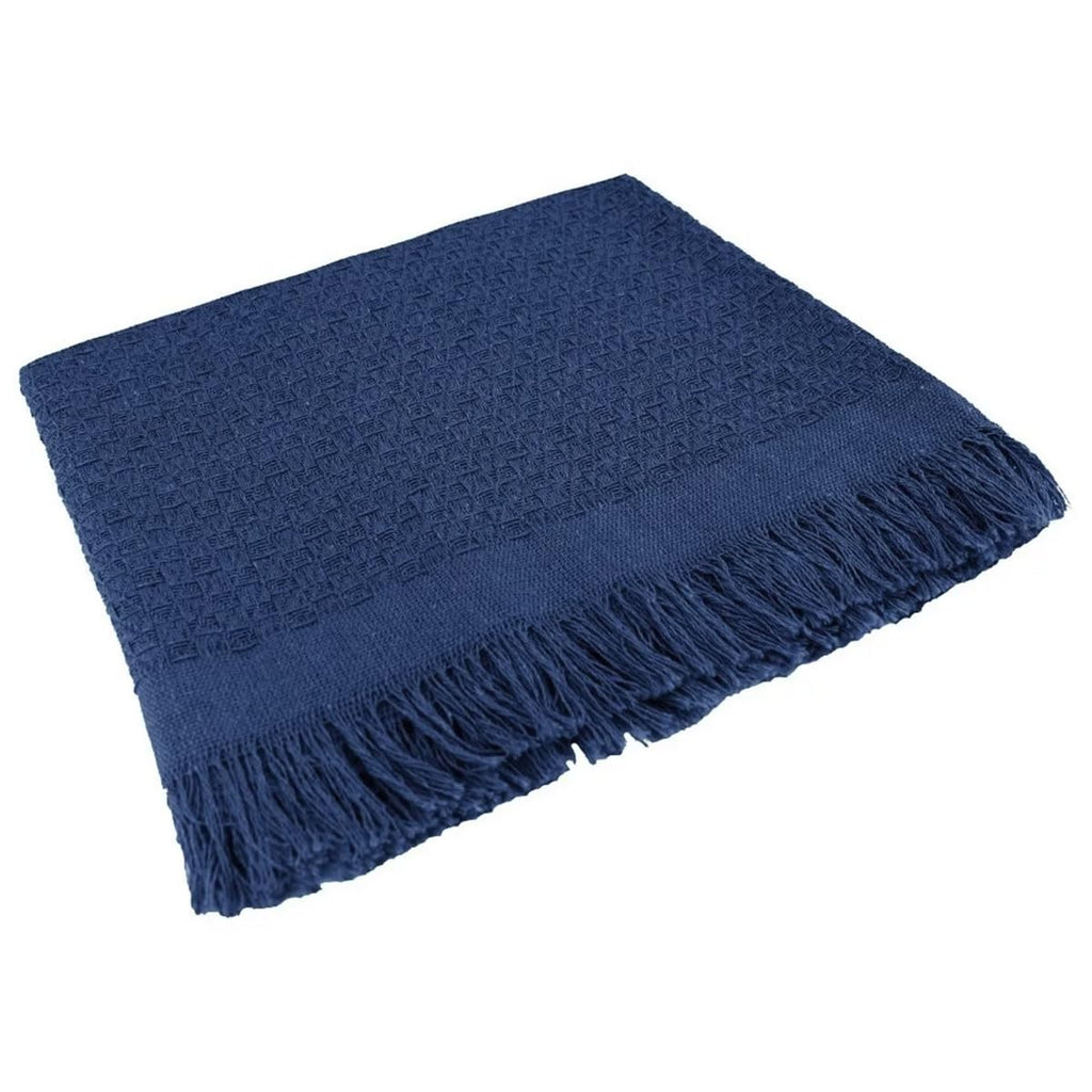 Decolab Manta para Sofá em Algodão com Franjas Artesanais | Cobertor Decorativo para Sofa, Poltrona e Cama | Estilo Boho Chic (Branca-Cru)