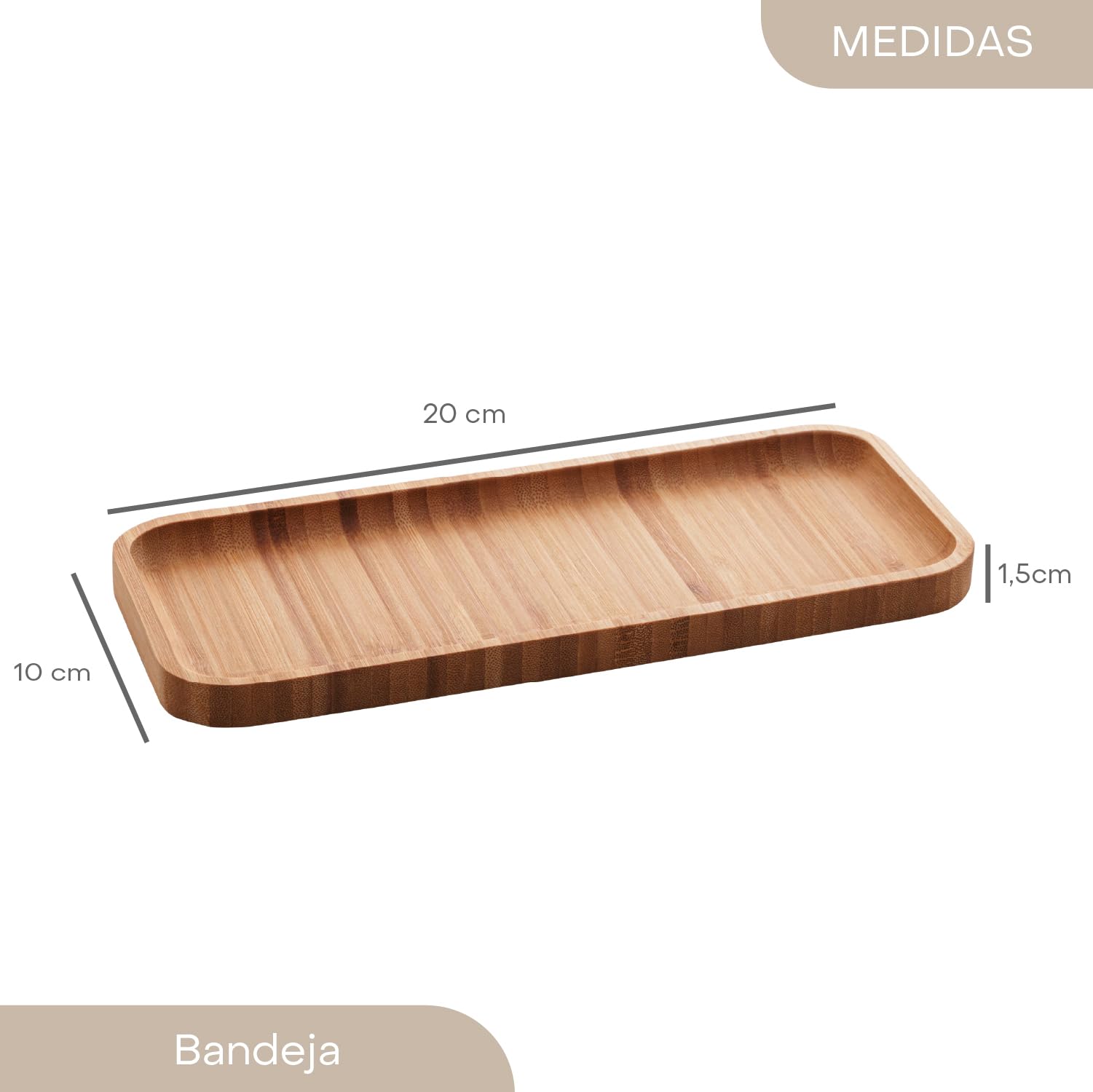 LYOR - Bandeja de Bambu Hire Marrom Natural 20cm - Mesa Posta - Organização - Utensílios de Cozinha - Enxoval - Decoração - Travessa Retangular - Petisqueira - Utilidades Domésticas
