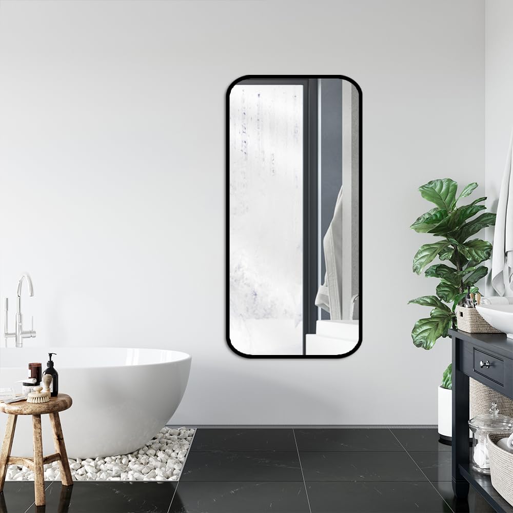 Espelho de Corpo Inteiro Retangular Cantos Arredondado 110x53 – Elegância e Amplitude para Seu Ambiente (Caramelo)