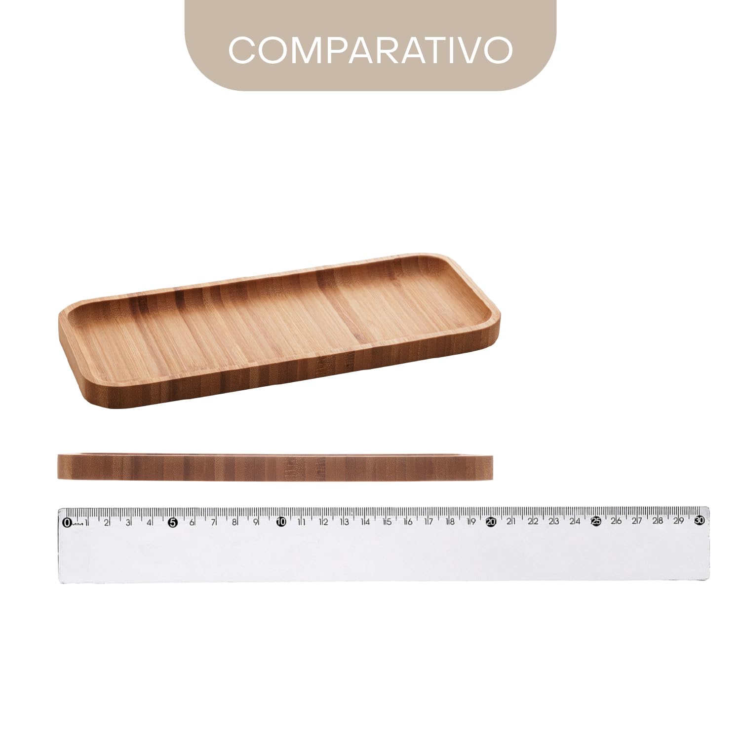 LYOR - Bandeja de Bambu Hire Marrom Natural 20cm - Mesa Posta - Organização - Utensílios de Cozinha - Enxoval - Decoração - Travessa Retangular - Petisqueira - Utilidades Domésticas