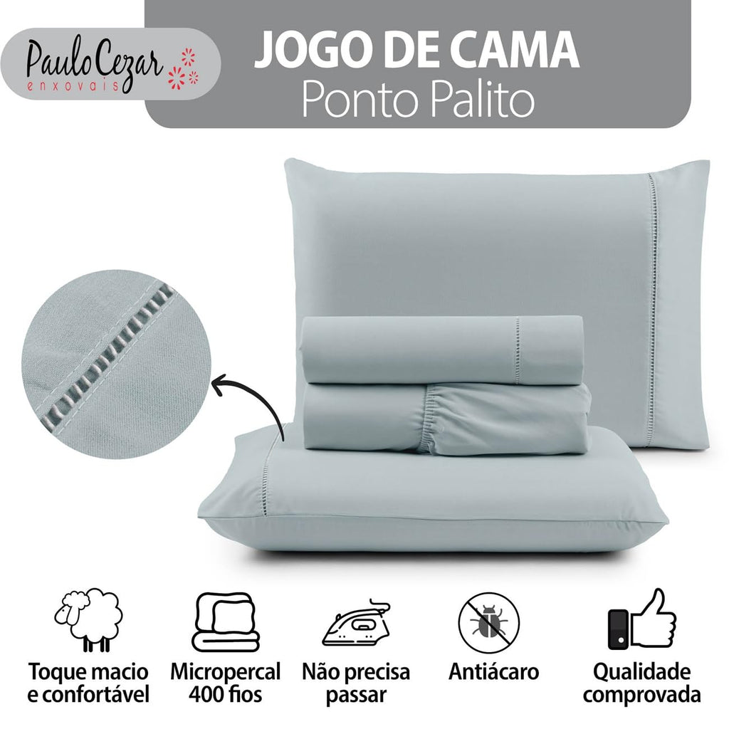 Jogo de Cama Queen Percal 400 Fios Ponto Palito 04 Peças, Antiácaro, Anti-pilling com Toque Macio - Branco