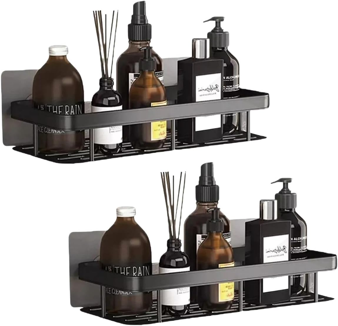 Kit 2 Nichos Prateleiras Suporte Porta Shampoo Box Banheiro Sem Furar Parede (Preto)