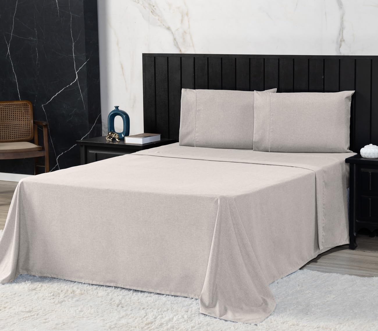 Jogo de Cama Queen Percal 400 Fios Ponto Palito 04 Peças, Antiácaro, Anti-pilling com Toque Macio - Branco