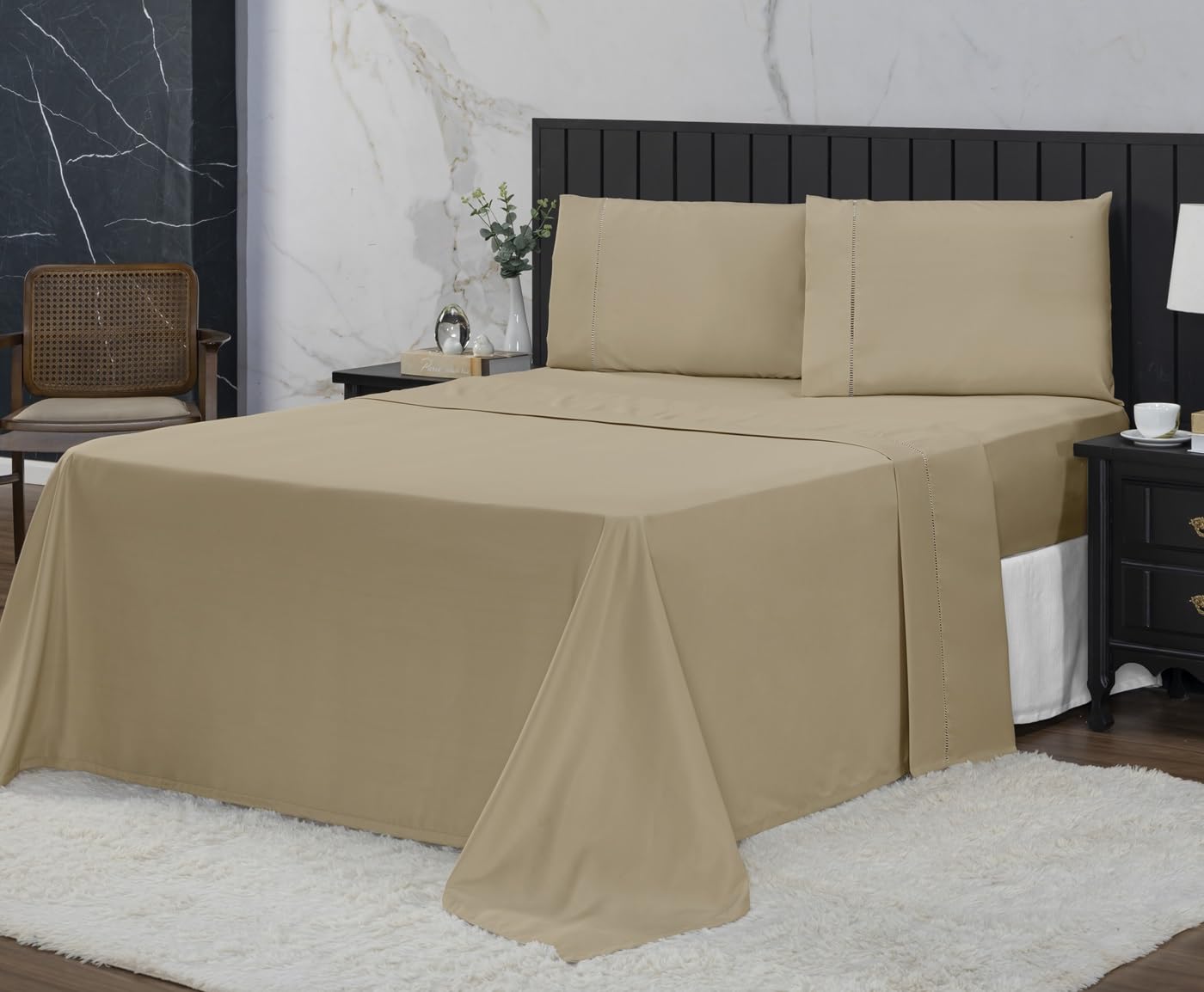 Jogo de Cama Queen Percal 400 Fios Ponto Palito 04 Peças, Antiácaro, Anti-pilling com Toque Macio - Branco