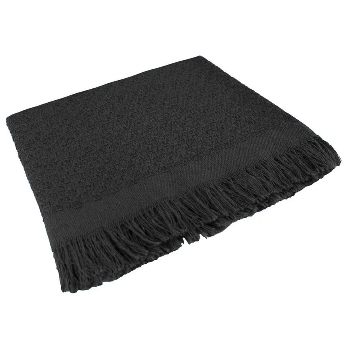 Decolab Manta para Sofá em Algodão com Franjas Artesanais | Cobertor Decorativo para Sofa, Poltrona e Cama | Estilo Boho Chic (Branca-Cru)