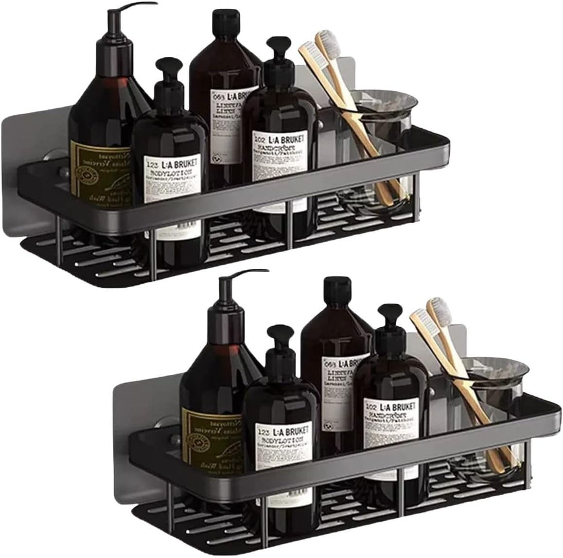 Kit 2 Nichos Prateleiras Suporte Porta Shampoo Box Banheiro Sem Furar Parede (Preto)