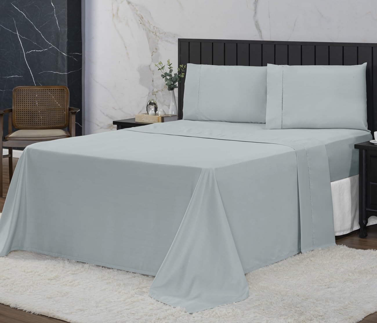 Jogo de Cama Queen Percal 400 Fios Ponto Palito 04 Peças, Antiácaro, Anti-pilling com Toque Macio - Branco