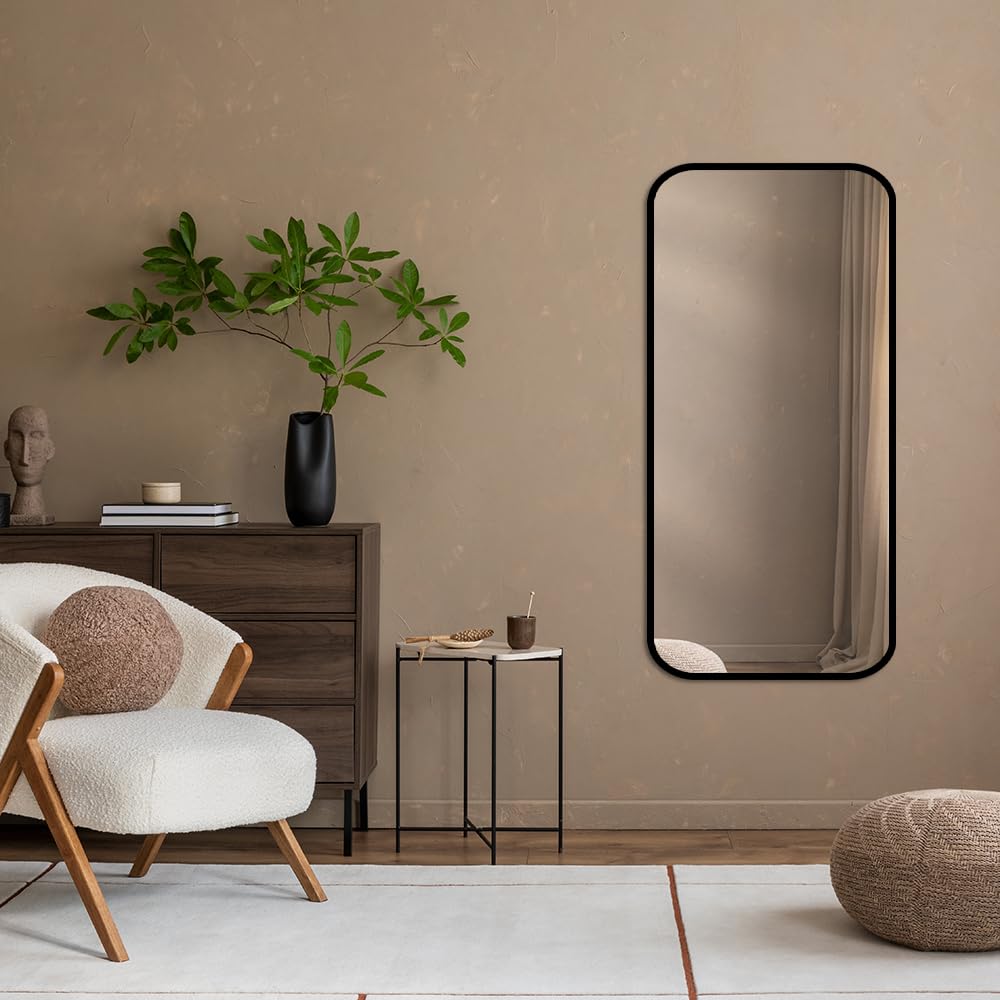 Espelho de Corpo Inteiro Retangular Cantos Arredondado 110x53 – Elegância e Amplitude para Seu Ambiente (Caramelo)