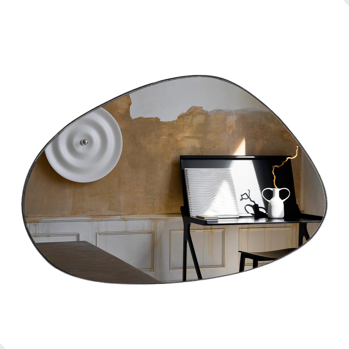 Espelho Orgânico Grande 60x80cm de Parede Lavabo Banheiro Sala Quarto Acabamento em Couro Ecológico 3cm Modelo Pinterest Nuvem Café