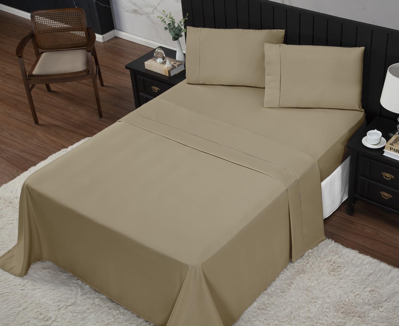 Jogo de Cama Queen Percal 400 Fios Ponto Palito 04 Peças, Antiácaro, Anti-pilling com Toque Macio - Branco