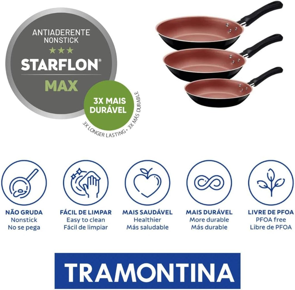 Tramontina JOGO FRIGIDEIRAS 3PCS CARIBE PRETO - SORTIDOS DE ALUMINIO COM REV ANTIADERENTE E POLIESTER