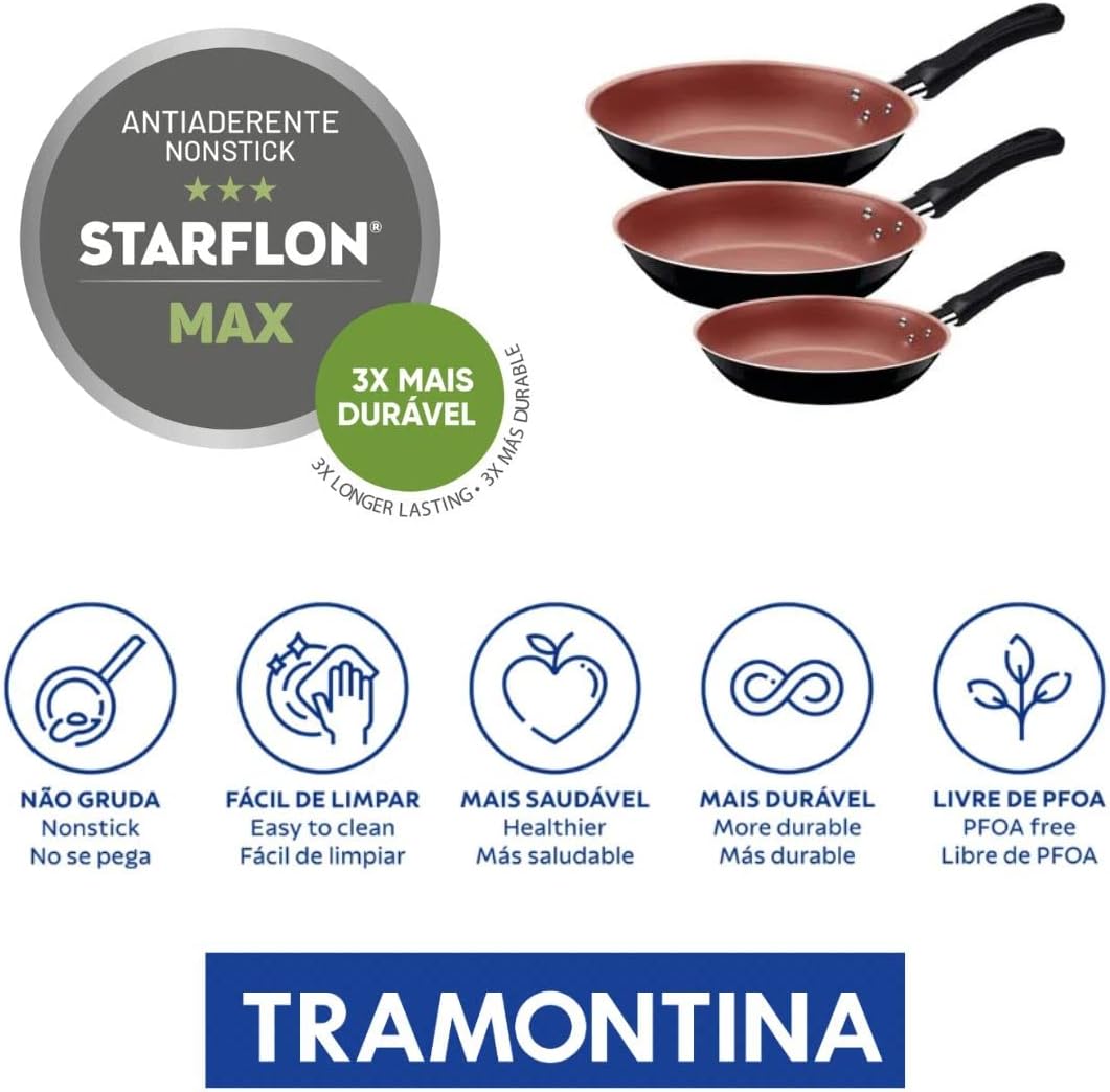 Tramontina JOGO FRIGIDEIRAS 3PCS CARIBE PRETO - SORTIDOS DE ALUMINIO COM REV ANTIADERENTE E POLIESTER