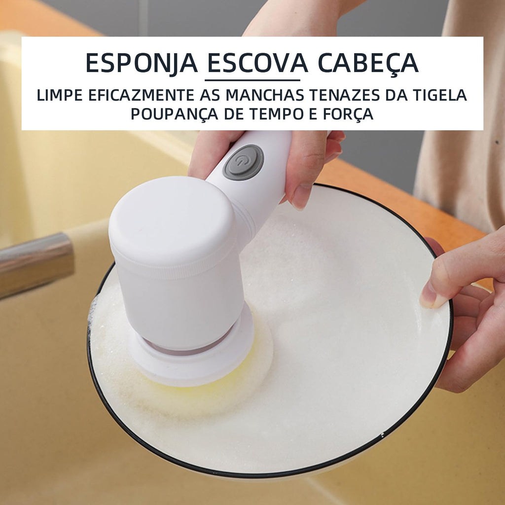 Escova de Limpeza Elétrica Portátil Sem Fio Recarregável - Giratória, com 7 Cabeças de Escova Elétrica em 1 para Lavagem de Pratos, Banheiro, Piso, Vidro e Limpeza Doméstica Geral (Branco, 5 em 1)