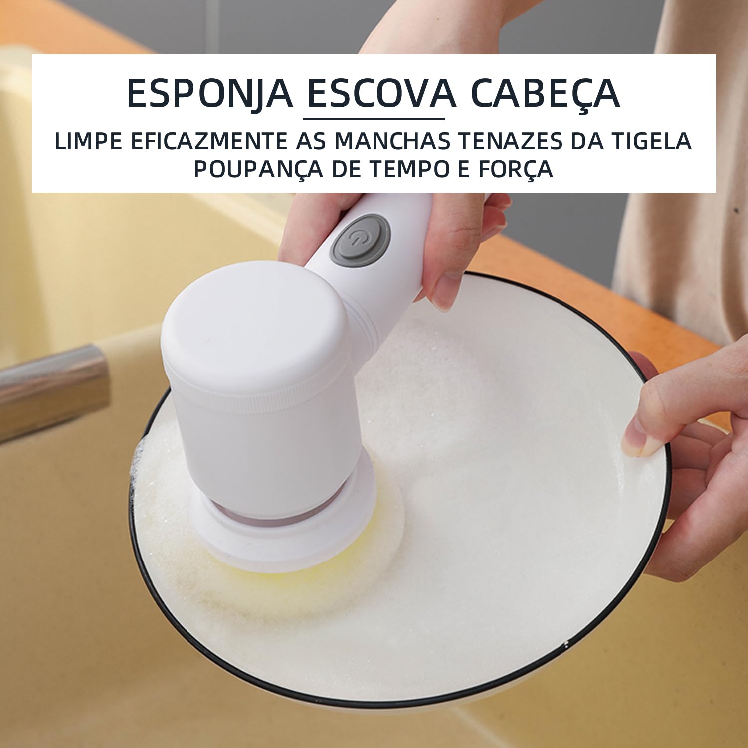 Escova de Limpeza Elétrica Portátil Sem Fio Recarregável - Giratória, com 7 Cabeças de Escova Elétrica em 1 para Lavagem de Pratos, Banheiro, Piso, Vidro e Limpeza Doméstica Geral (Branco, 5 em 1)