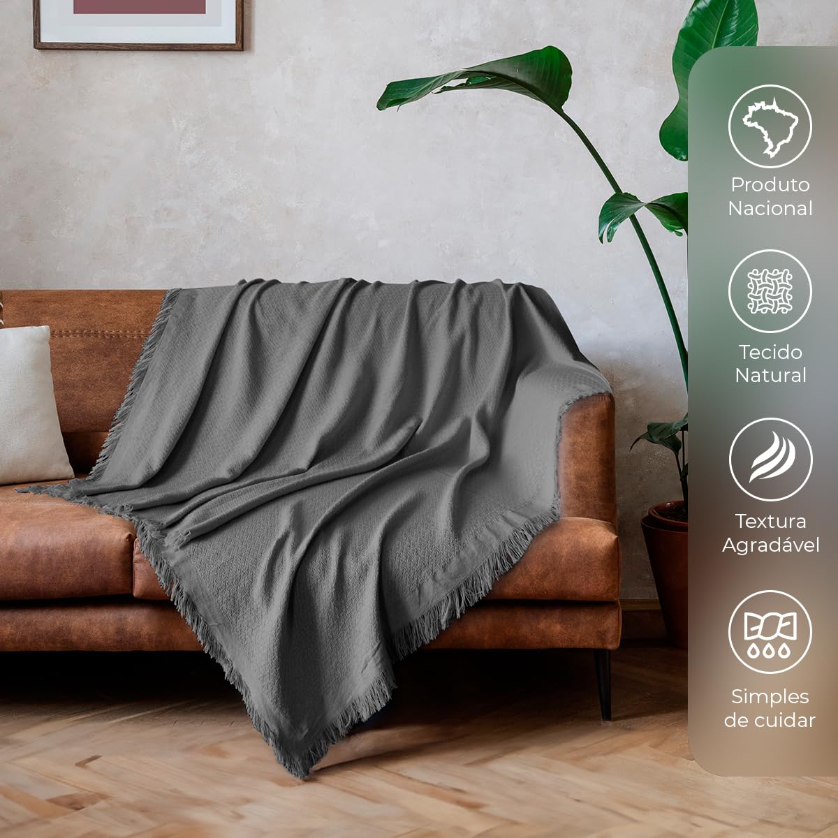 Decolab Manta para Sofá em Algodão com Franjas Artesanais | Cobertor Decorativo para Sofa, Poltrona e Cama | Estilo Boho Chic (Branca-Cru)