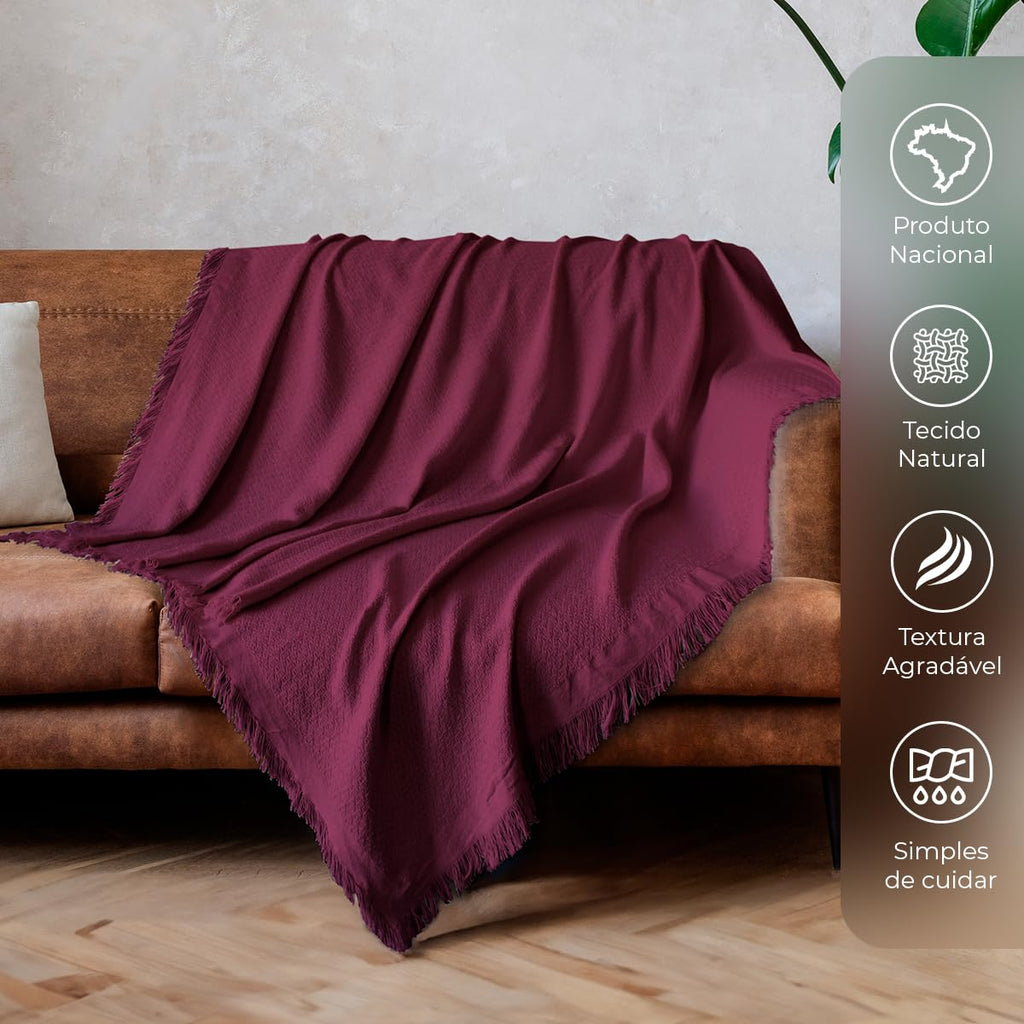 Decolab Manta para Sofá em Algodão com Franjas Artesanais | Cobertor Decorativo para Sofa, Poltrona e Cama | Estilo Boho Chic (Branca-Cru)