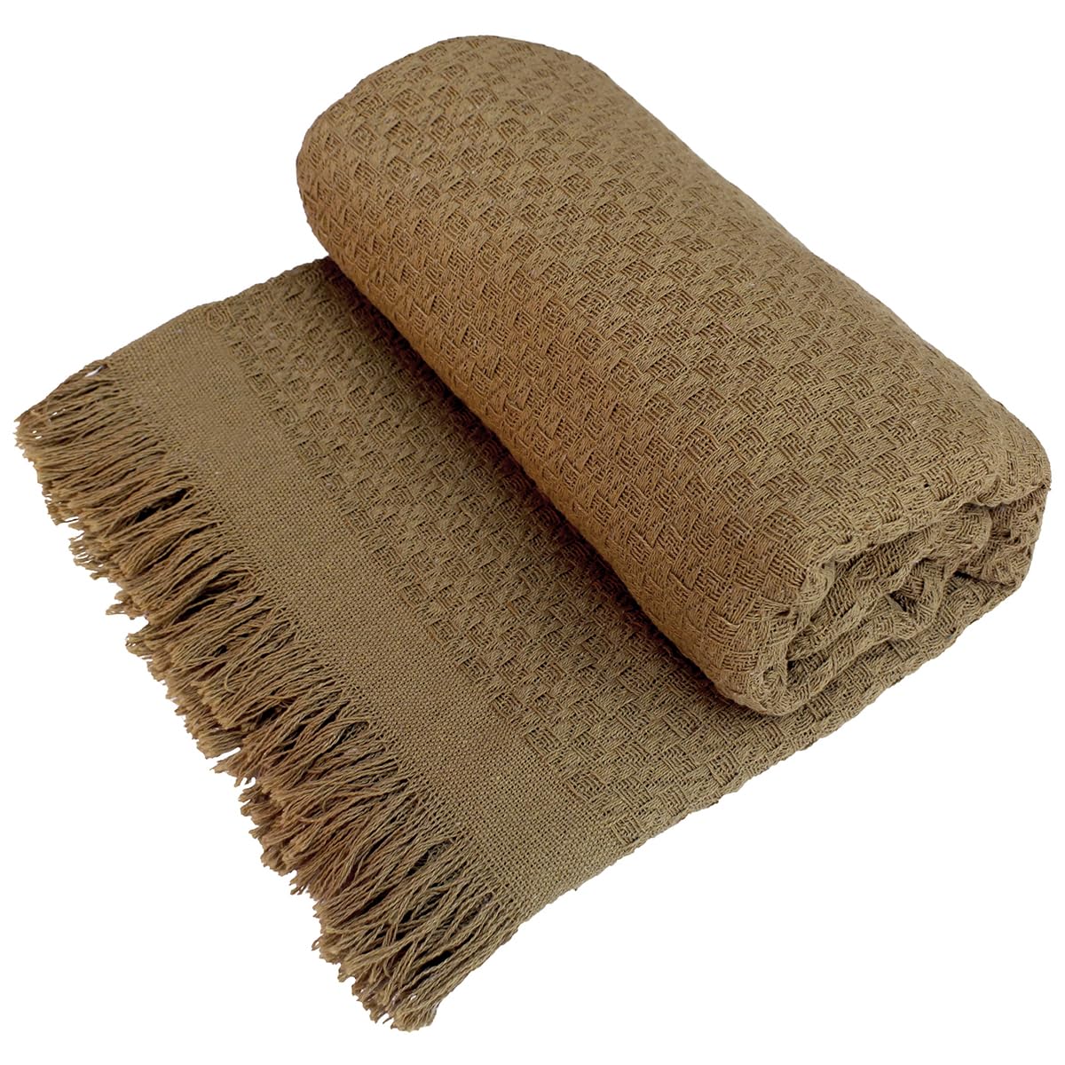 Decolab Manta para Sofá em Algodão com Franjas Artesanais | Cobertor Decorativo para Sofa, Poltrona e Cama | Estilo Boho Chic (Branca-Cru)