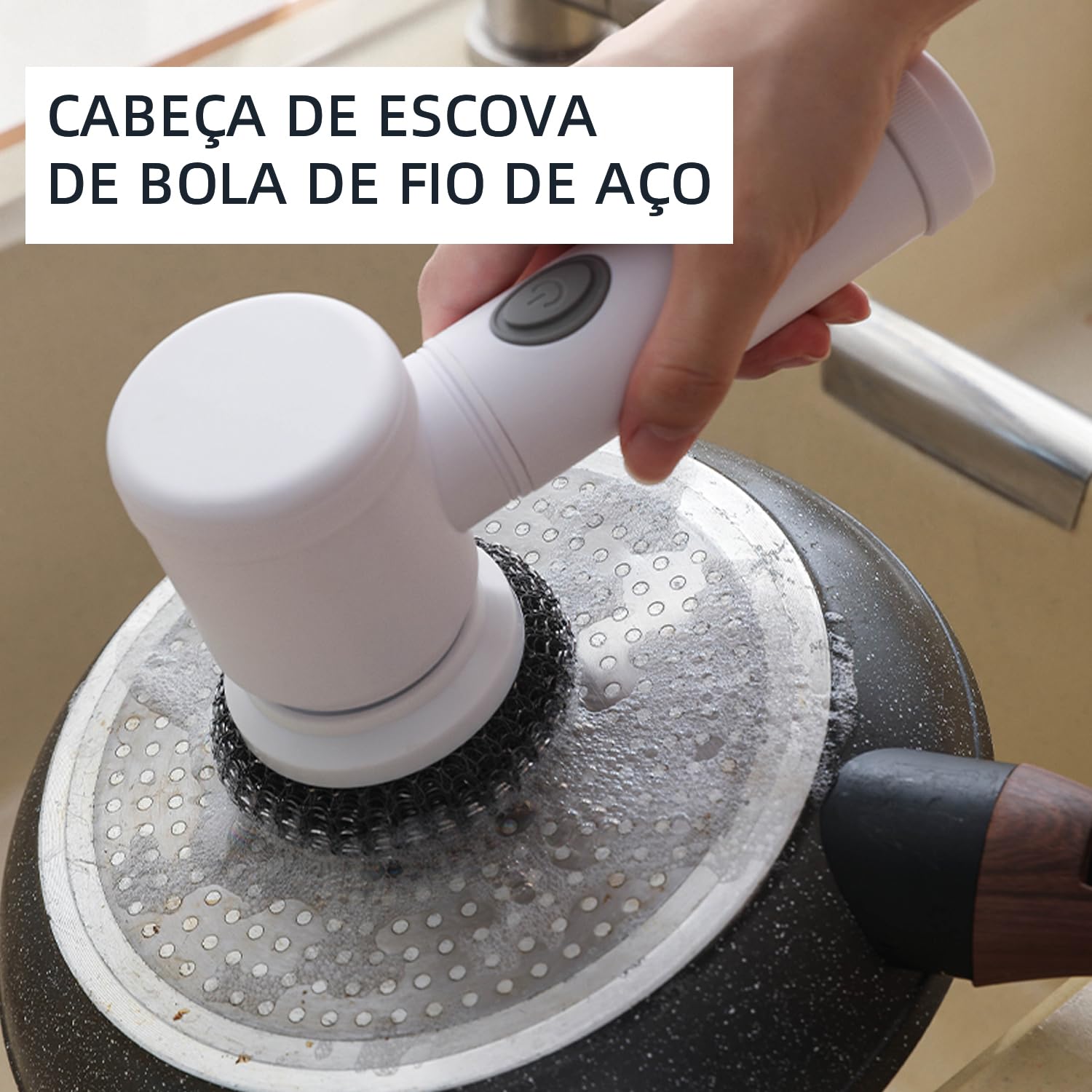 Escova de Limpeza Elétrica Portátil Sem Fio Recarregável - Giratória, com 7 Cabeças de Escova Elétrica em 1 para Lavagem de Pratos, Banheiro, Piso, Vidro e Limpeza Doméstica Geral (Branco, 5 em 1)