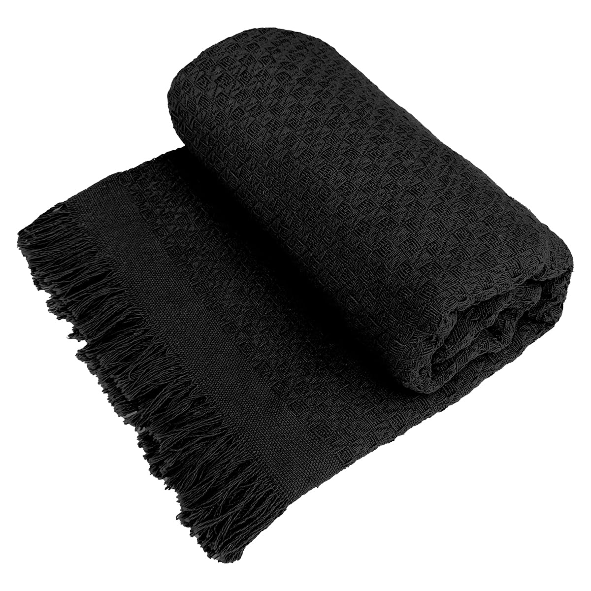 Decolab Manta para Sofá em Algodão com Franjas Artesanais | Cobertor Decorativo para Sofa, Poltrona e Cama | Estilo Boho Chic (Branca-Cru)