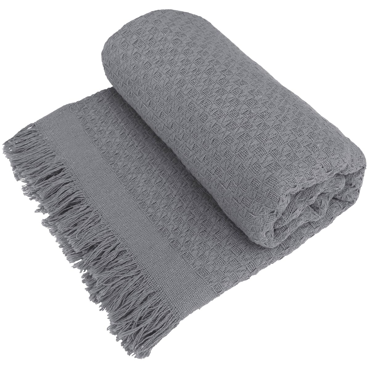 Decolab Manta para Sofá em Algodão com Franjas Artesanais | Cobertor Decorativo para Sofa, Poltrona e Cama | Estilo Boho Chic (Branca-Cru)