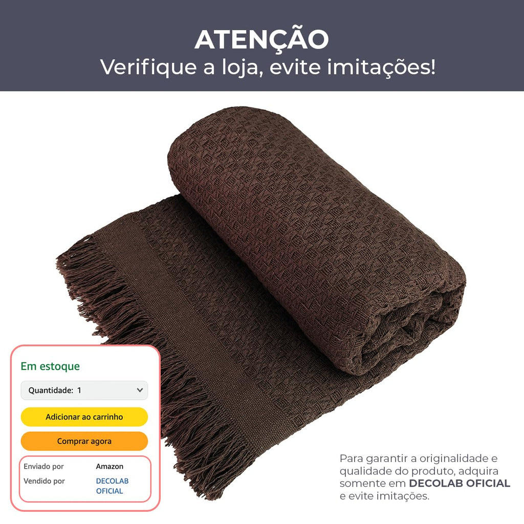 Decolab Manta para Sofá em Algodão com Franjas Artesanais | Cobertor Decorativo para Sofa, Poltrona e Cama | Estilo Boho Chic (Branca-Cru)
