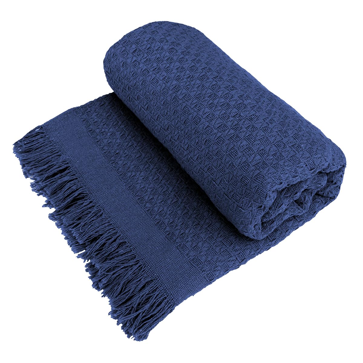 Decolab Manta para Sofá em Algodão com Franjas Artesanais | Cobertor Decorativo para Sofa, Poltrona e Cama | Estilo Boho Chic (Branca-Cru)