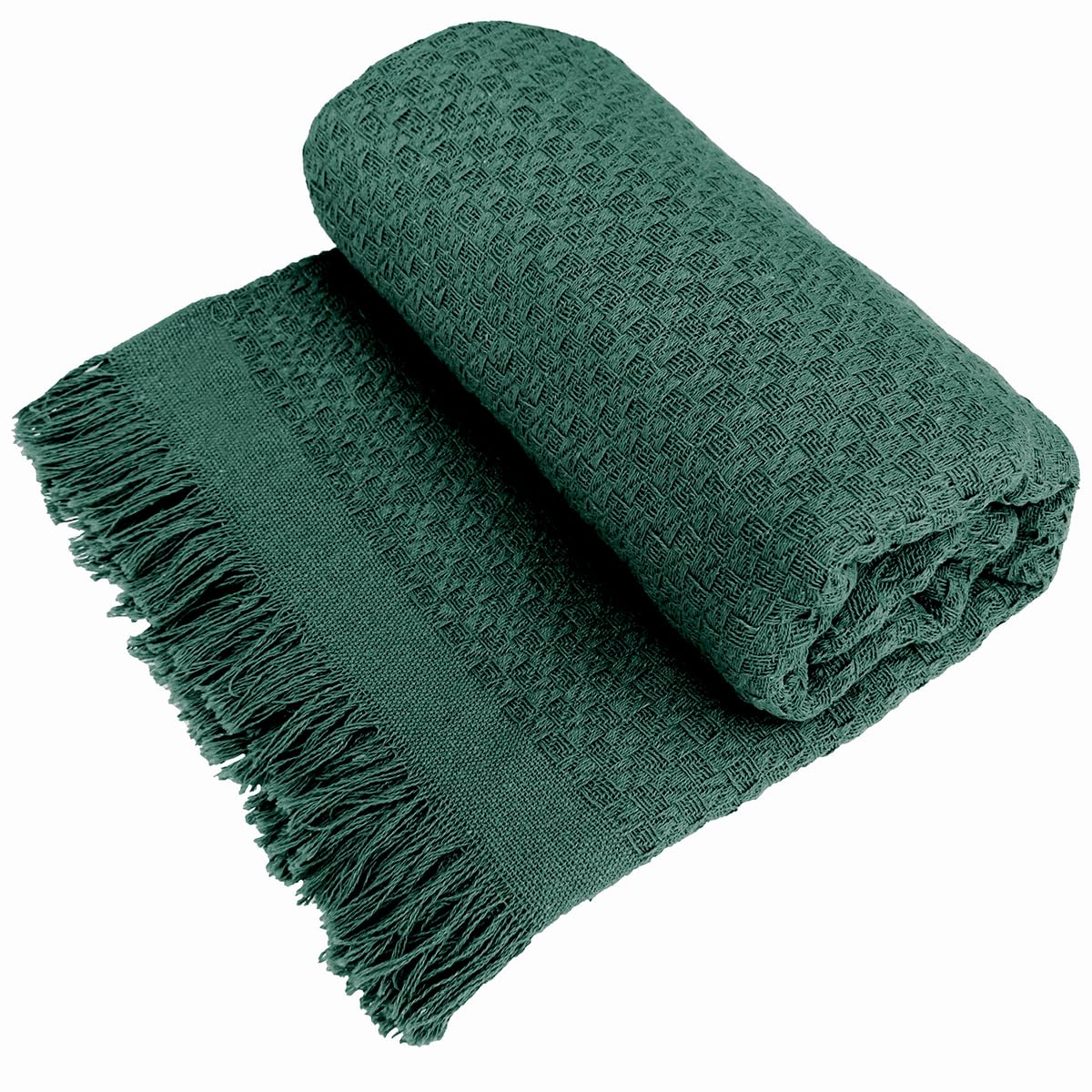 Decolab Manta para Sofá em Algodão com Franjas Artesanais | Cobertor Decorativo para Sofa, Poltrona e Cama | Estilo Boho Chic (Branca-Cru)