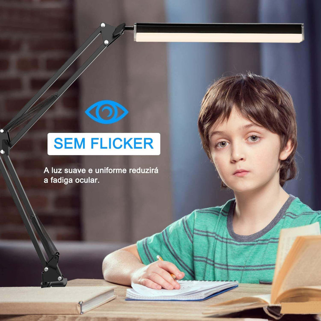 Luminaria de Mesa, Luminaria de mesa de Mesa com Braço Flexível 360°, Luminaria de mesa LED com 3 Luzes Reguláveis, Branco, Branco Quente e Branco Quente.