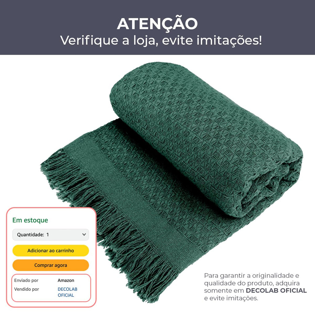 Decolab Manta para Sofá em Algodão com Franjas Artesanais | Cobertor Decorativo para Sofa, Poltrona e Cama | Estilo Boho Chic (Branca-Cru)