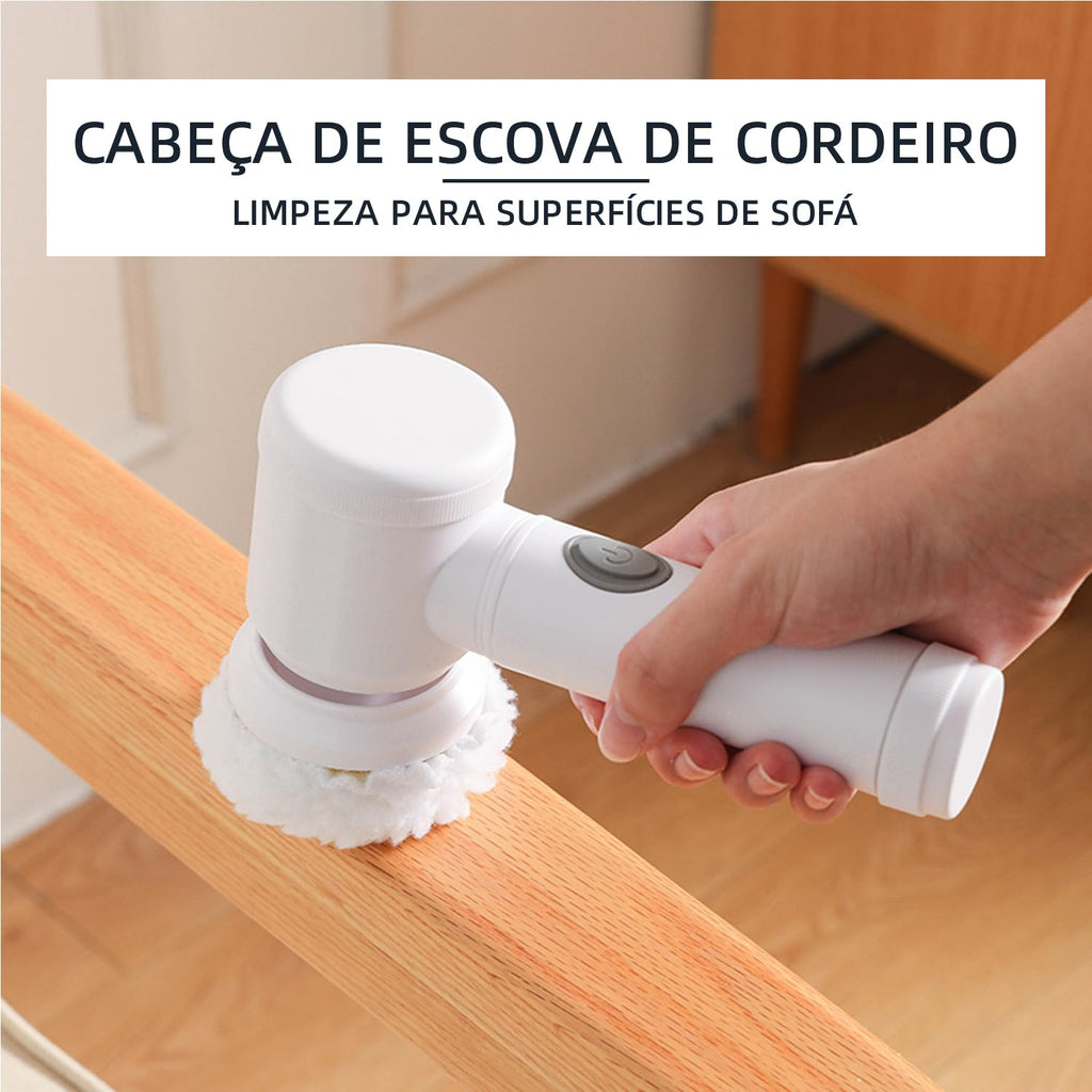 Escova de Limpeza Elétrica Portátil Sem Fio Recarregável - Giratória, com 7 Cabeças de Escova Elétrica em 1 para Lavagem de Pratos, Banheiro, Piso, Vidro e Limpeza Doméstica Geral (Branco, 5 em 1)