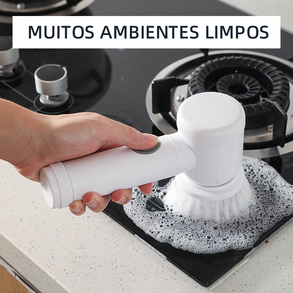 Escova de Limpeza Elétrica Portátil Sem Fio Recarregável - Giratória, com 7 Cabeças de Escova Elétrica em 1 para Lavagem de Pratos, Banheiro, Piso, Vidro e Limpeza Doméstica Geral (Branco, 5 em 1)