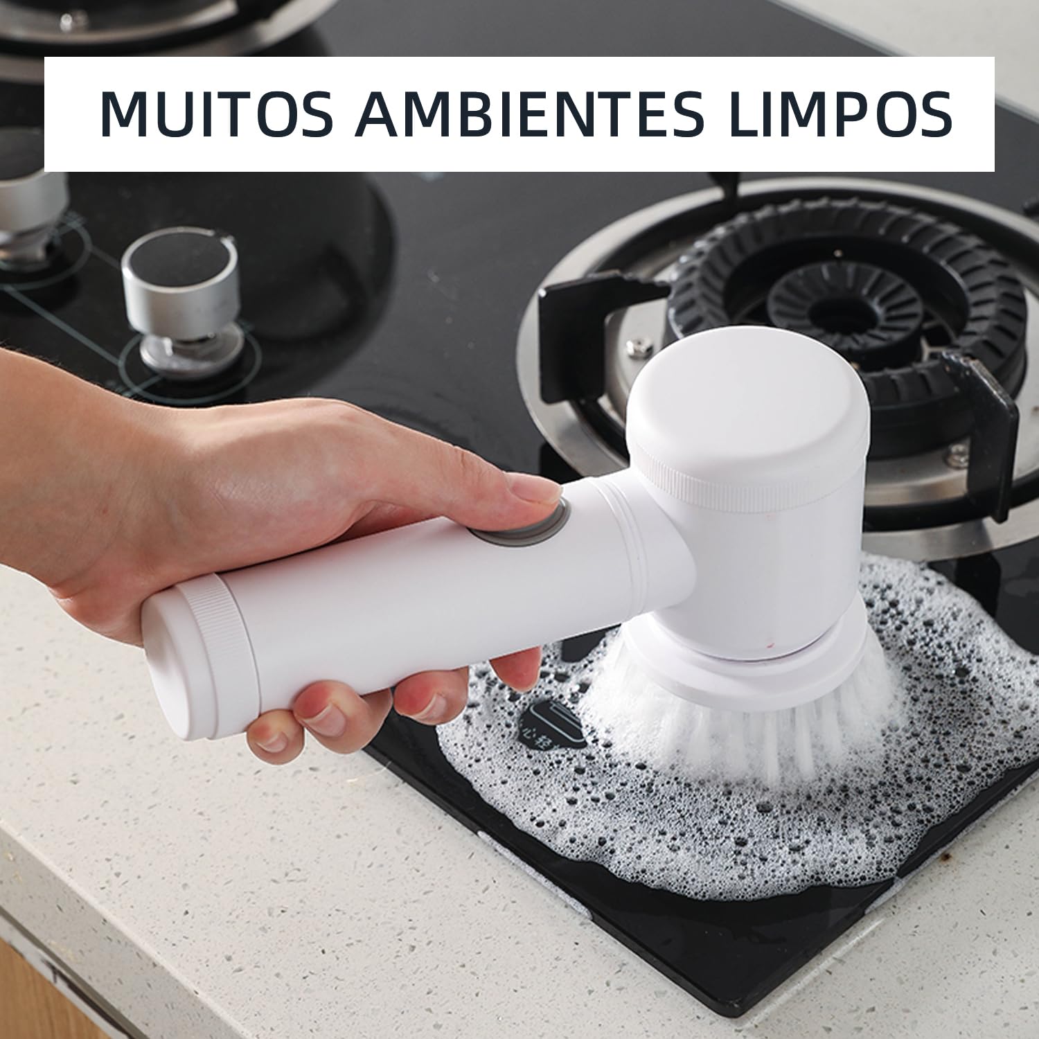 Escova de Limpeza Elétrica Portátil Sem Fio Recarregável - Giratória, com 7 Cabeças de Escova Elétrica em 1 para Lavagem de Pratos, Banheiro, Piso, Vidro e Limpeza Doméstica Geral (Branco, 5 em 1)