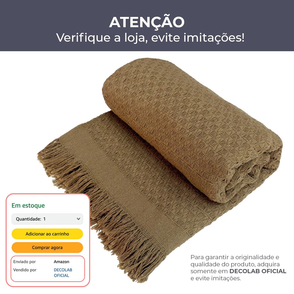 Decolab Manta para Sofá em Algodão com Franjas Artesanais | Cobertor Decorativo para Sofa, Poltrona e Cama | Estilo Boho Chic (Branca-Cru)