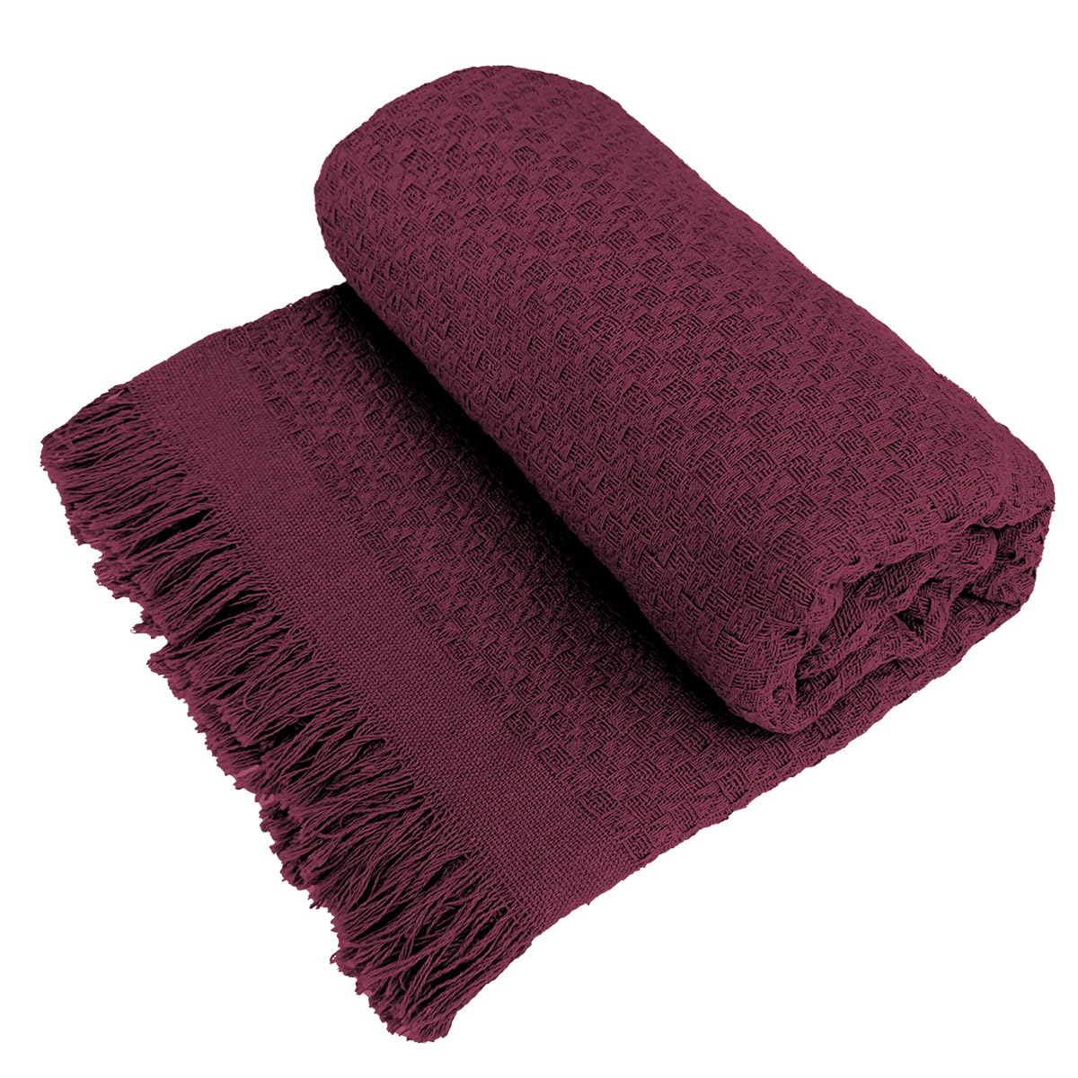 Decolab Manta para Sofá em Algodão com Franjas Artesanais | Cobertor Decorativo para Sofa, Poltrona e Cama | Estilo Boho Chic (Branca-Cru)