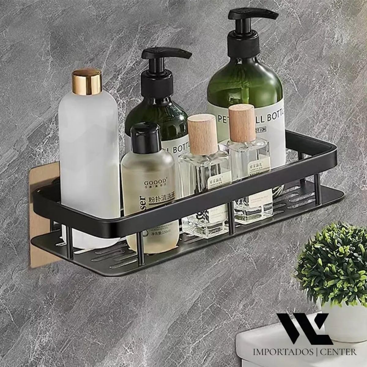 Kit 2 Nichos Prateleiras Suporte Porta Shampoo Box Banheiro Sem Furar Parede (Preto)